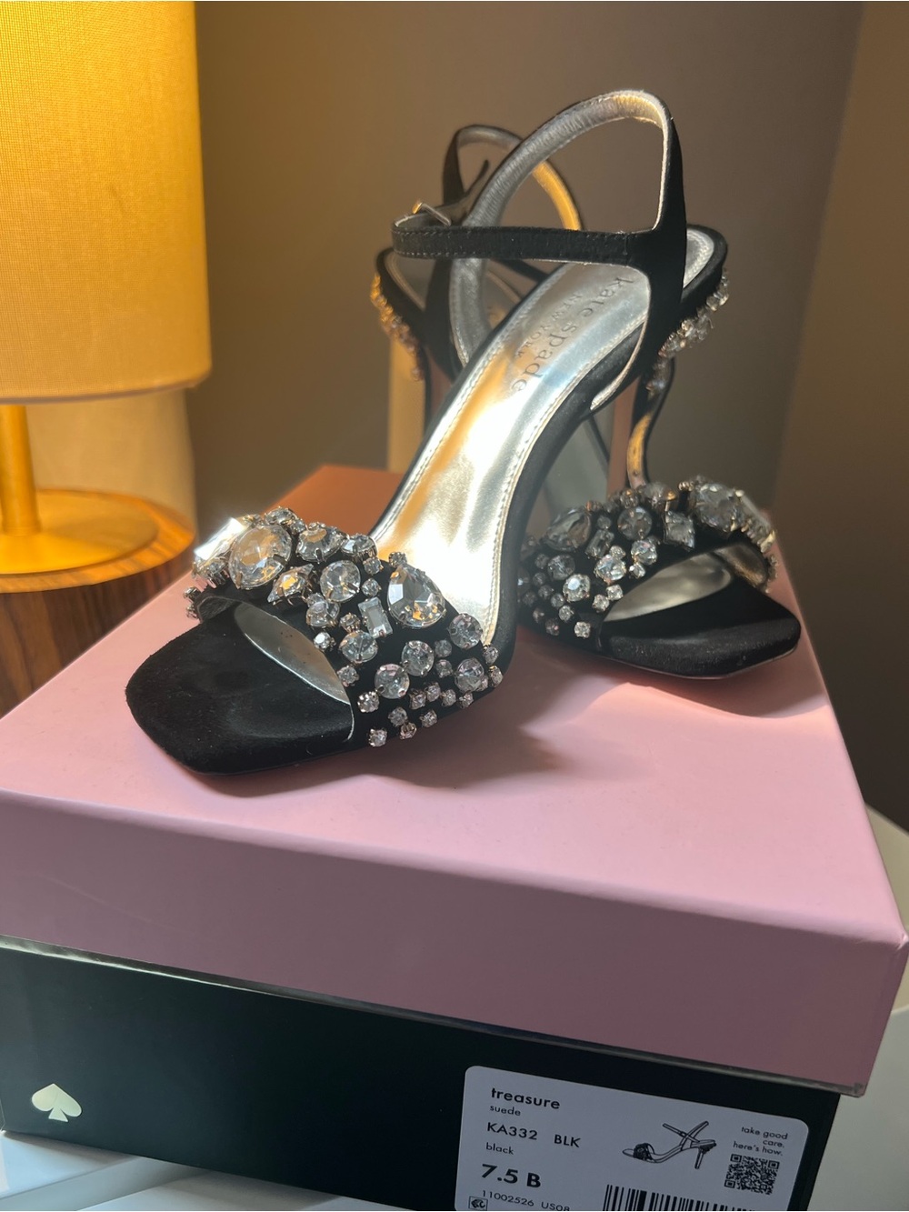 Kate Spade Treasure Black Crystal Strap Heels